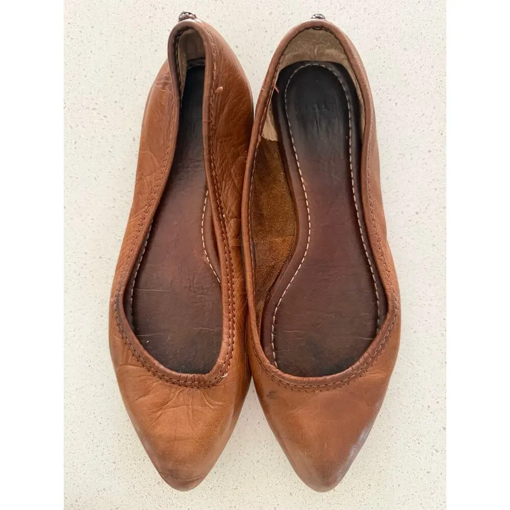 Frye Regina Pointed Toe Leather Ballet Flat Cognac Size 6